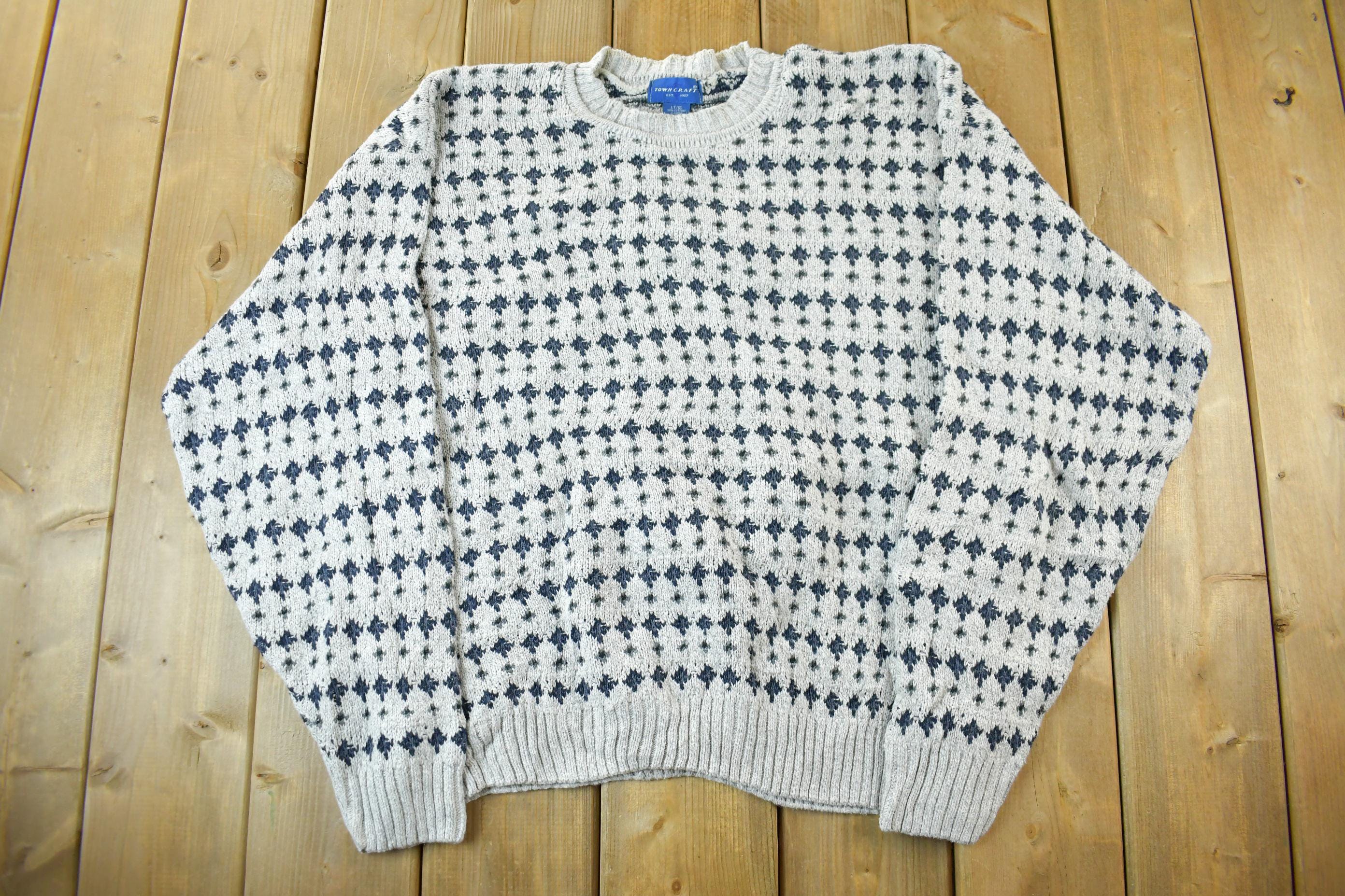 Vintage 1990s Towncraft Knit Abstract Pattern Crewneck Sweater Men's Large  Made In USA  90s Crewneck  Preppy Knits