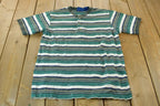 Vintage 1990s Towncraft Horizontal Striped Short Sleeve Henley Graphic T-Shirt