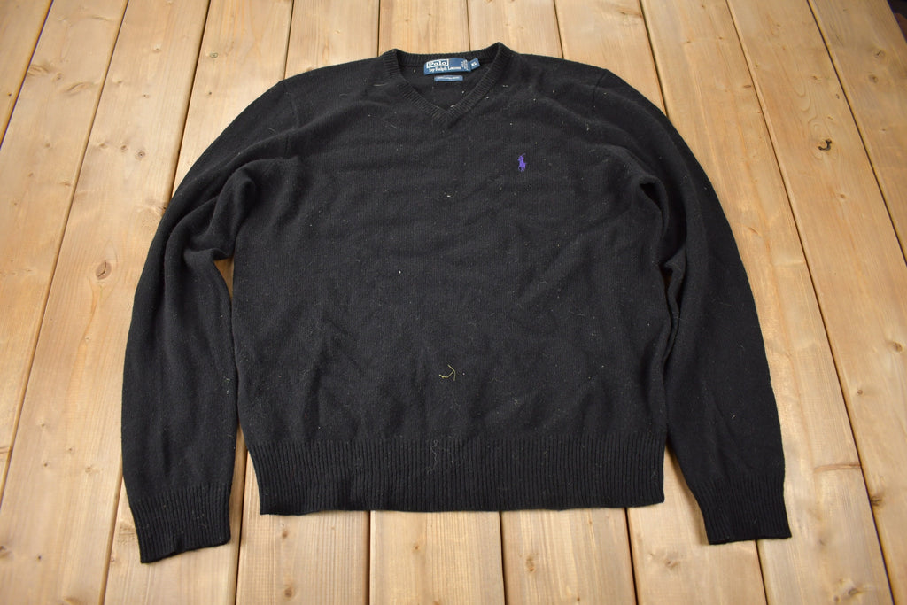 Vintage 1990s Polo Ralph Lauren Lambs Wool Knit V-Neck Sweater