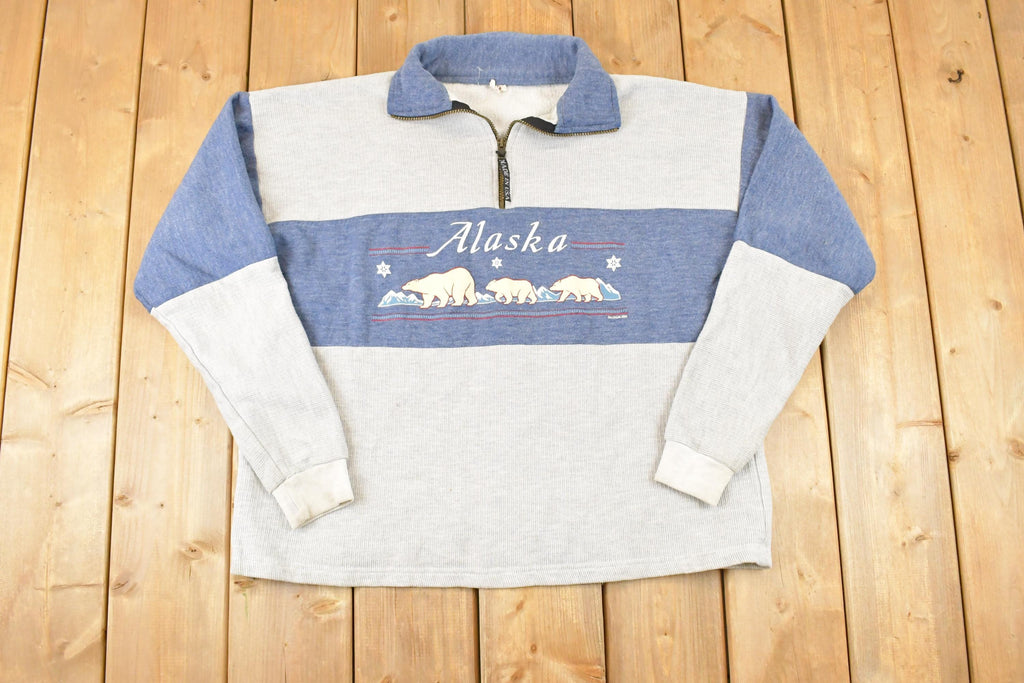 Vintage 1990s Alaska Polar Bear Quarter Zip Graphic Print Sweatshirt Mens L