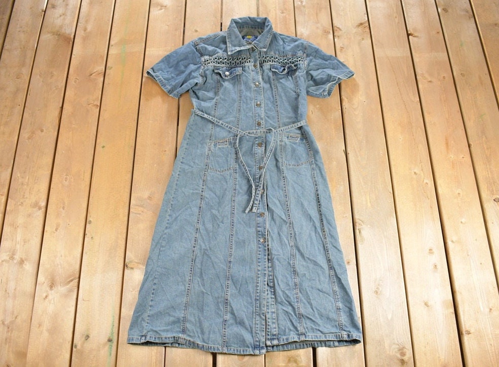 Vintage 1980s Guoxi Clothing Factory Denim Shirt Dress / 80s Vintage Dress / Streetwear / Women's Fashion / Cute Dress / Made In USA