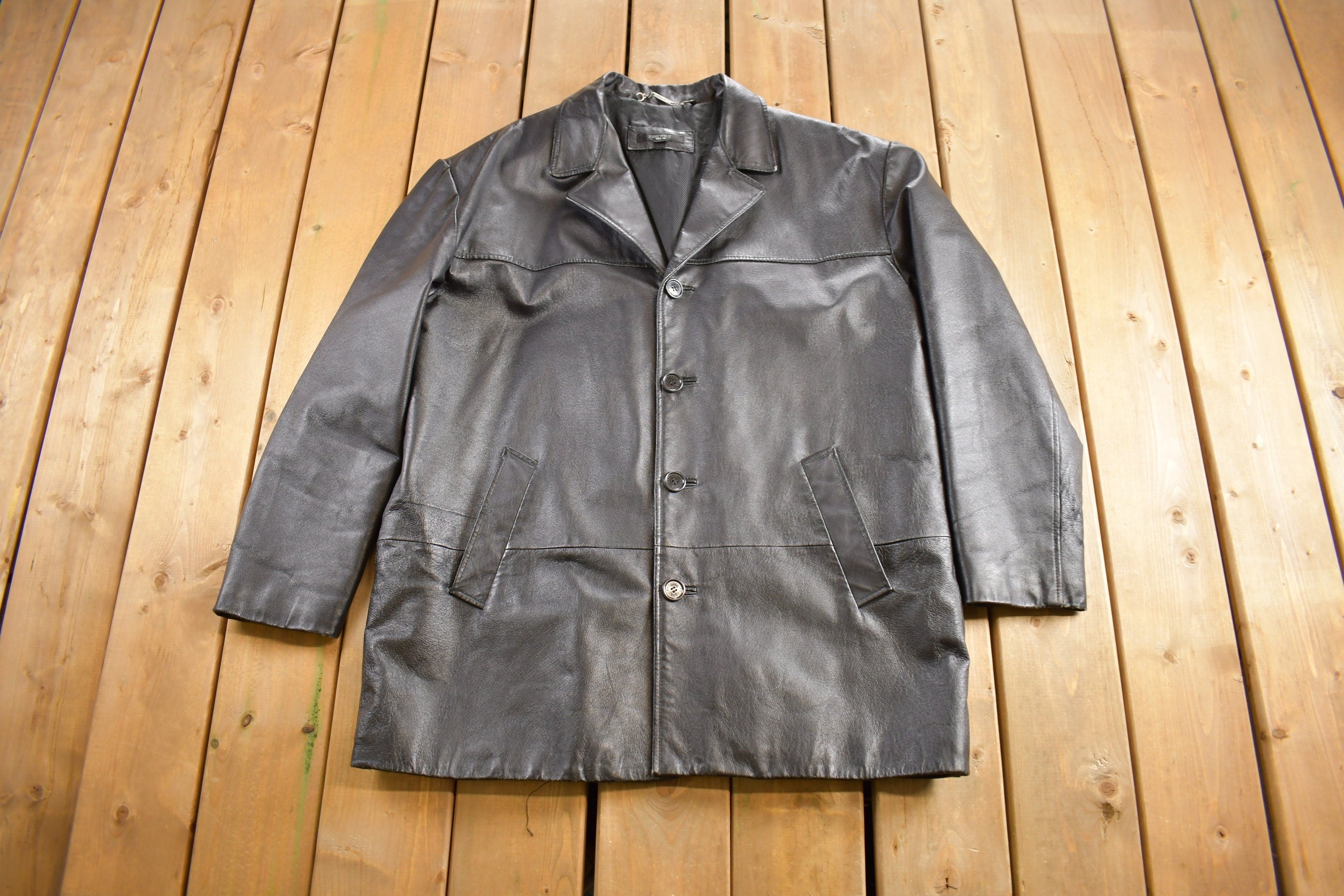 Vintage 1990s Brouge Men Leather Jacket