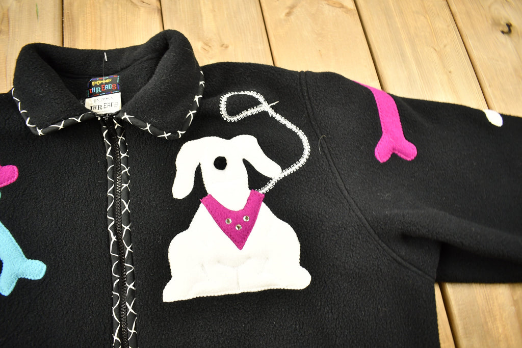 Vintage 1990s Cute Dog Embroidered Fleece Sweater