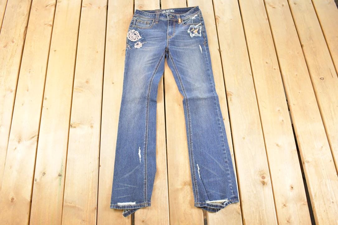 Vintage Deadstock Y2K Grace In LA Bedazzled Low Rise Jeans Women's Size 27 x 32
