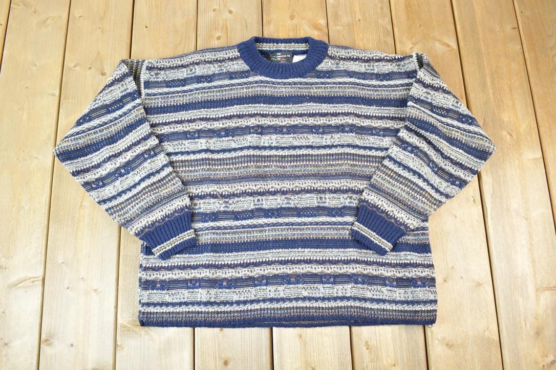 Vintage 1990s Italy Wool Blend Sweater Co Knit Abstract Pattern Crewneck Sweater Made In Italy