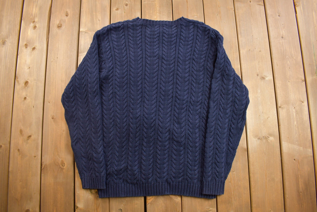 Vintage 1990s Eddie Bauer Cable Knit Crewneck Sweater  Vintage 90s Crewneck  All Over Pattern  Blue  Sweatshirt  Abstract Pattern