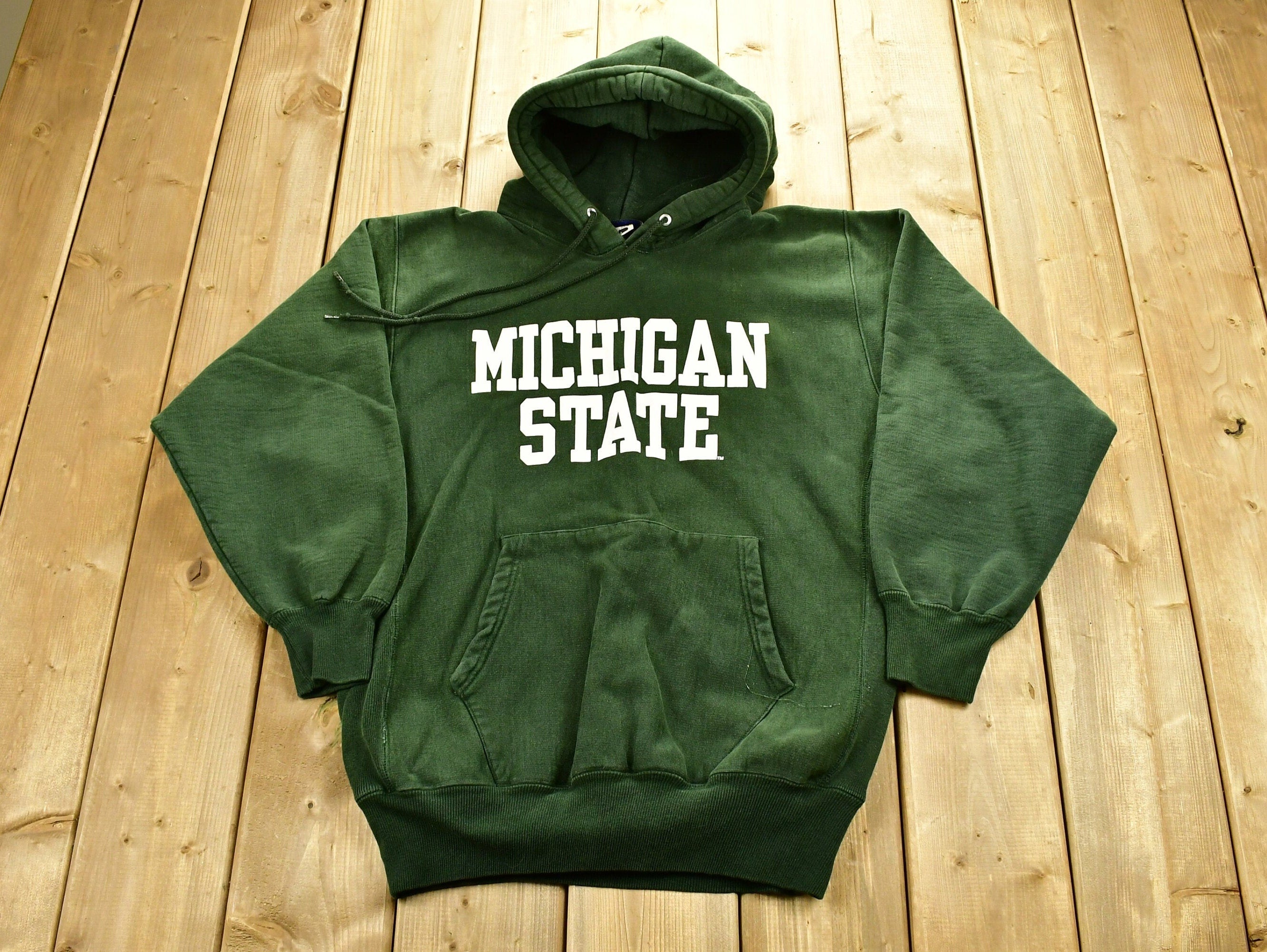 Vintage 1990's University of Michigan State Collegiate Hoodie  Heavyweight Sweater  NCAA Sweatshirt  Sportswear  Americana