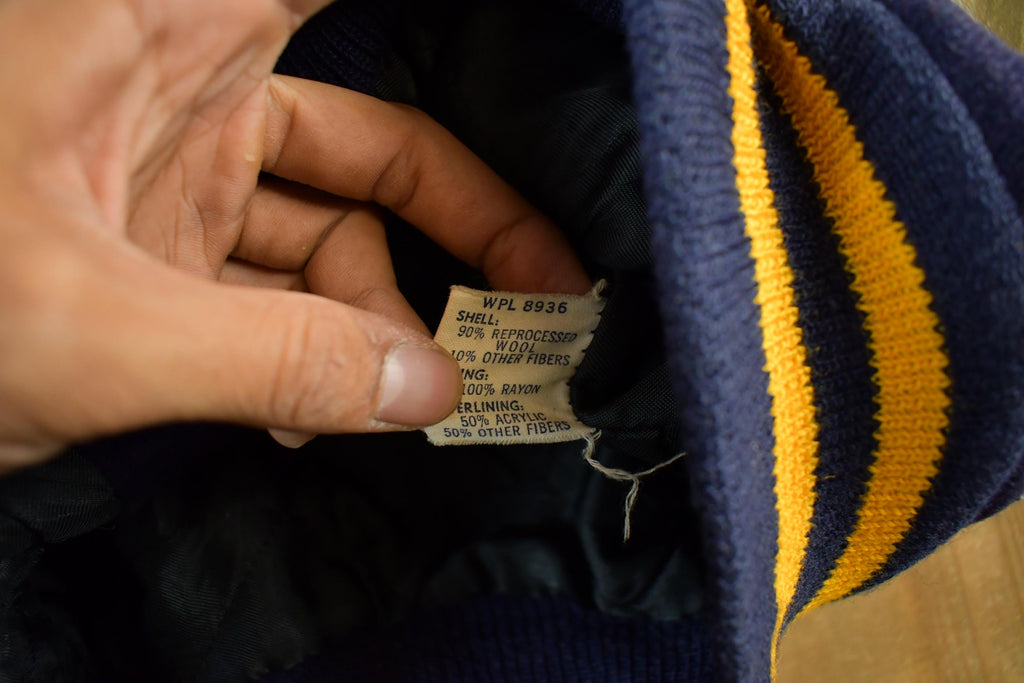 Vintage 1970s Wool Letterman Jacket: Leather Sleeves, Size 42