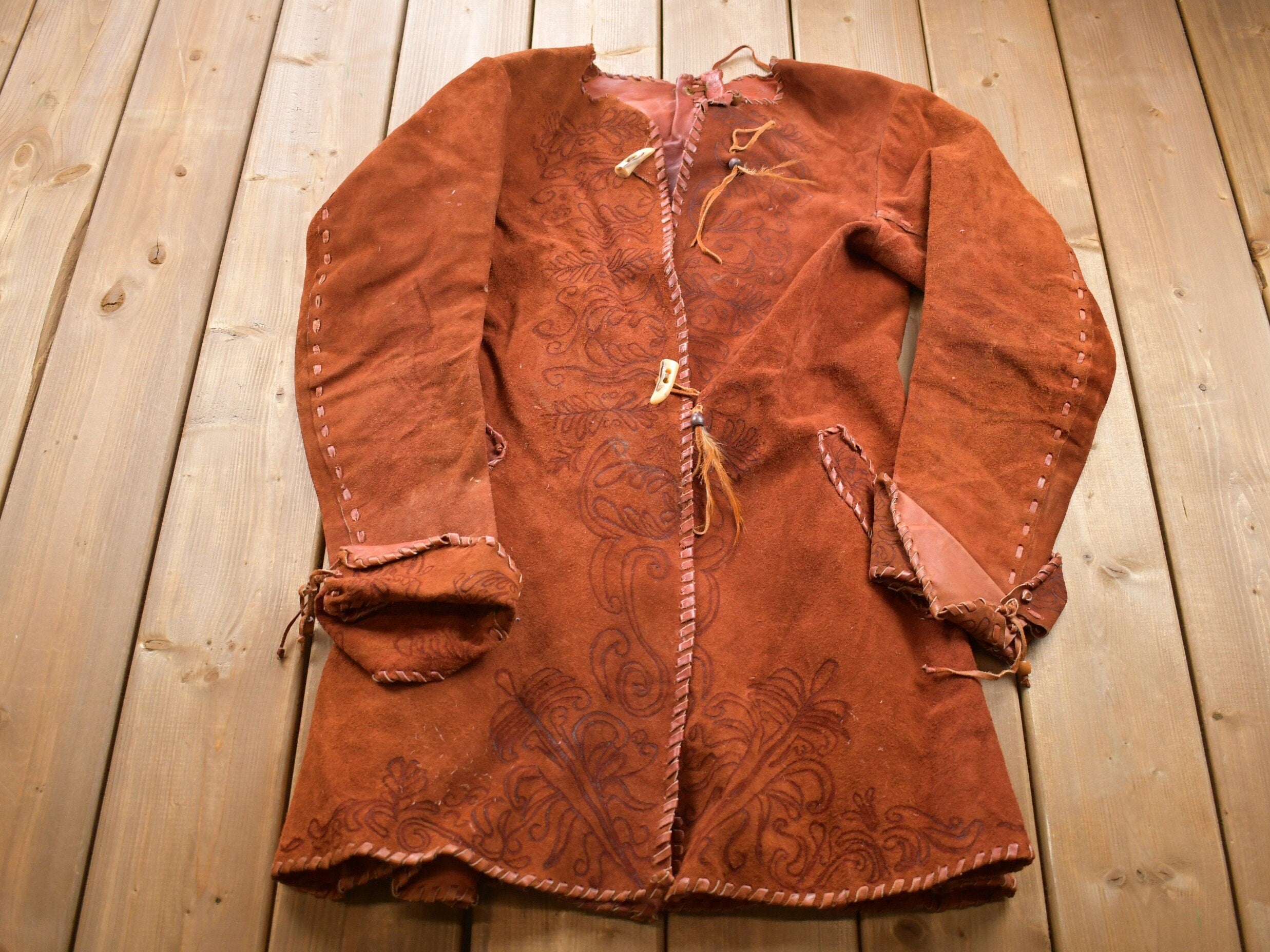 Vintage 1960s Bohemian Leather Suede Overcoat Jacket  Fall Outerwear  Leather Coat  Winter Outerwear  Streetwear Fashion  Suede Jacket