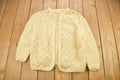 Vintage 1970s Crochet Knitted Open Shall Wool Cardigan Sweater