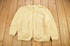 Vintage 1970s Crochet Knitted Open Shall Wool Cardigan Sweater