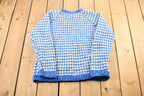 Vintage 1990s White and Blue Wool Knit Sweater