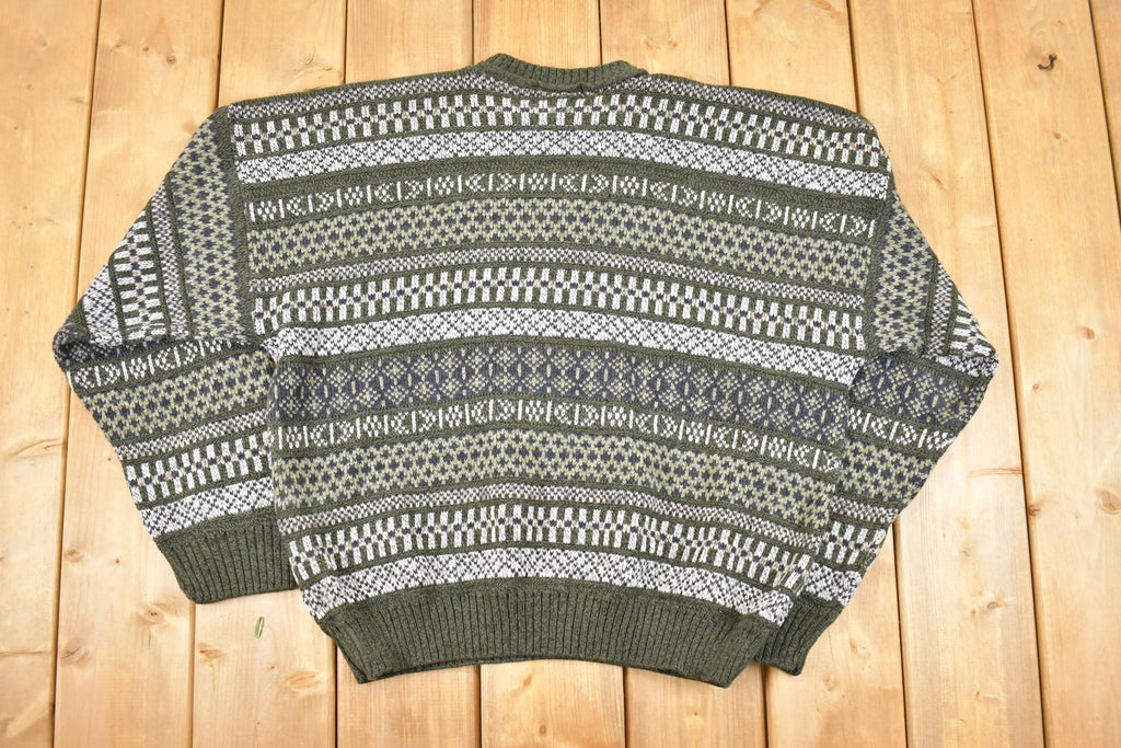 Vintage 1990s David Taylor Abstract Striped Knit Crewneck Sweater Men's L