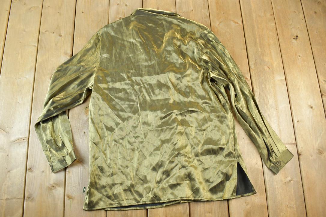 Vintage 1970s Gold Button Up Dress Shirt