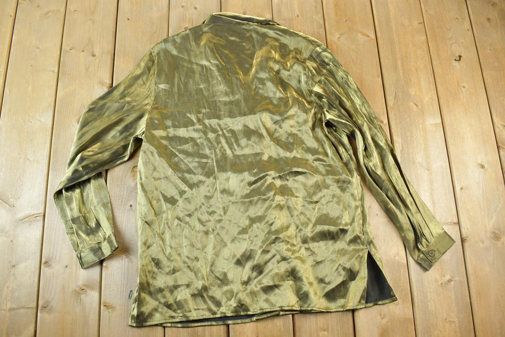 Vintage 1970s Gold Button Up Dress Shirt
