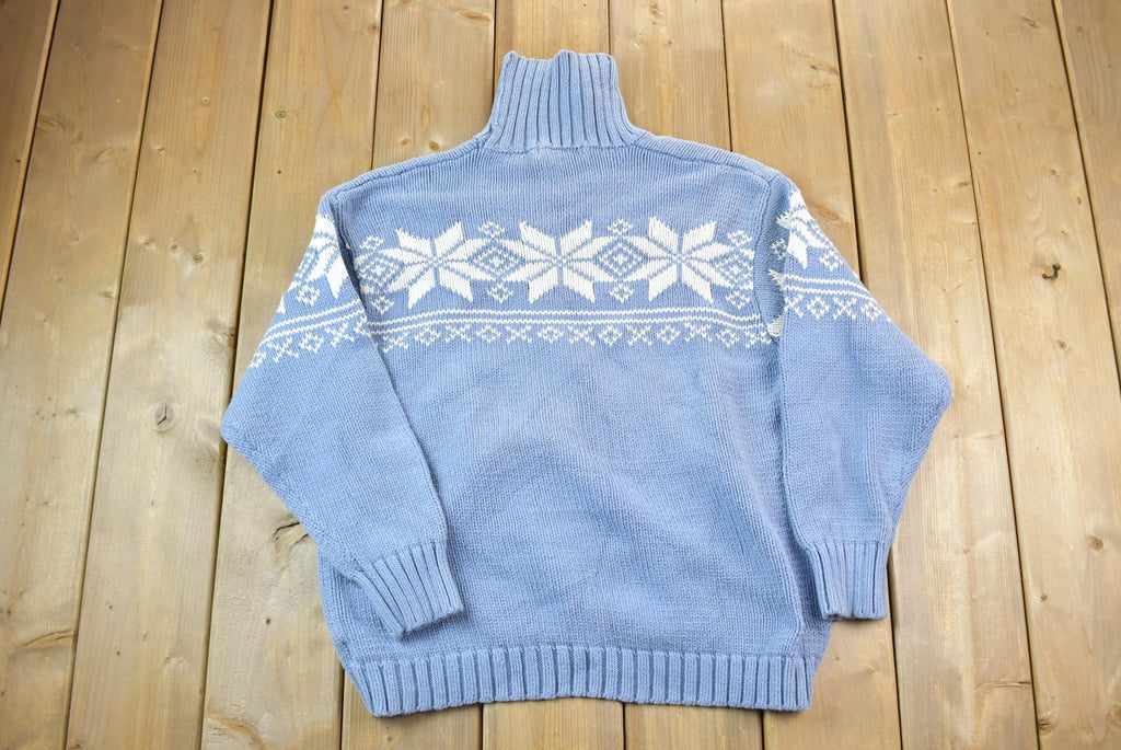 Vintage 1990s Eddie Bauer Snowflake Pattern Knit Turtleneck Sweater  90s Turtleneck  Made In USA  Preppy Knit