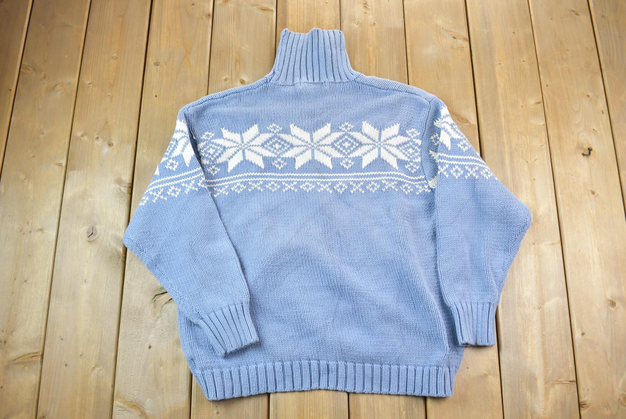 Vintage 1990s Eddie Bauer Snowflake Pattern Knit Turtleneck Sweater  90s Turtleneck  Made In USA  Preppy Knit