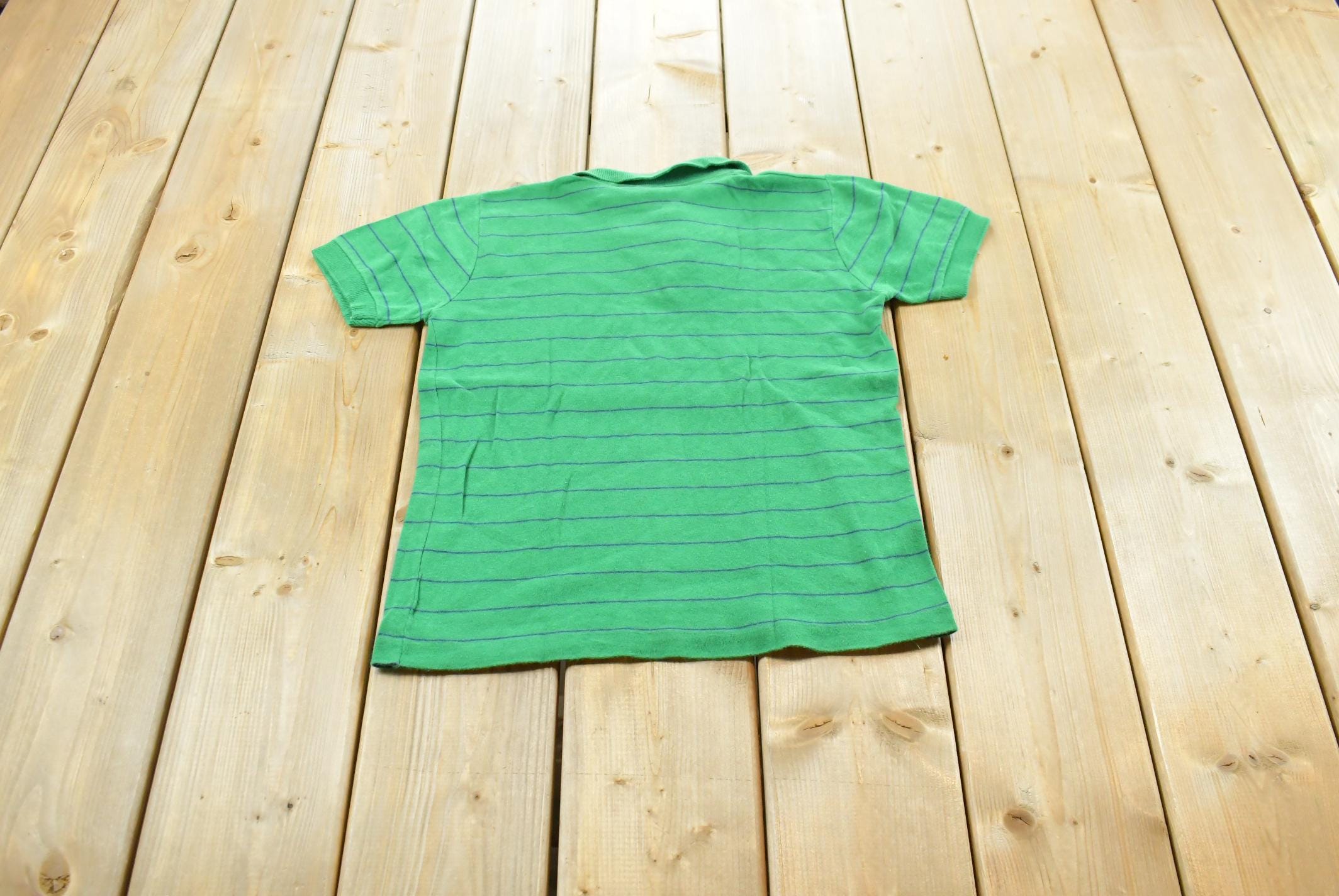 Vintage 1980s Striped Green Polo Quarter Button Up Shirt Mens XS