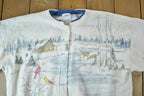 Vintage 1990s Artisans All Over Print Winter Theme Button Up Crewneck