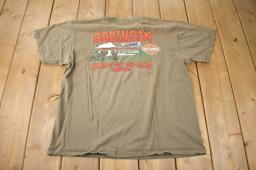 Vintage 1990s Robinson Harley Davidson Wheatley Ontario Single Stitch Graphic T-Shirt Made In Canada