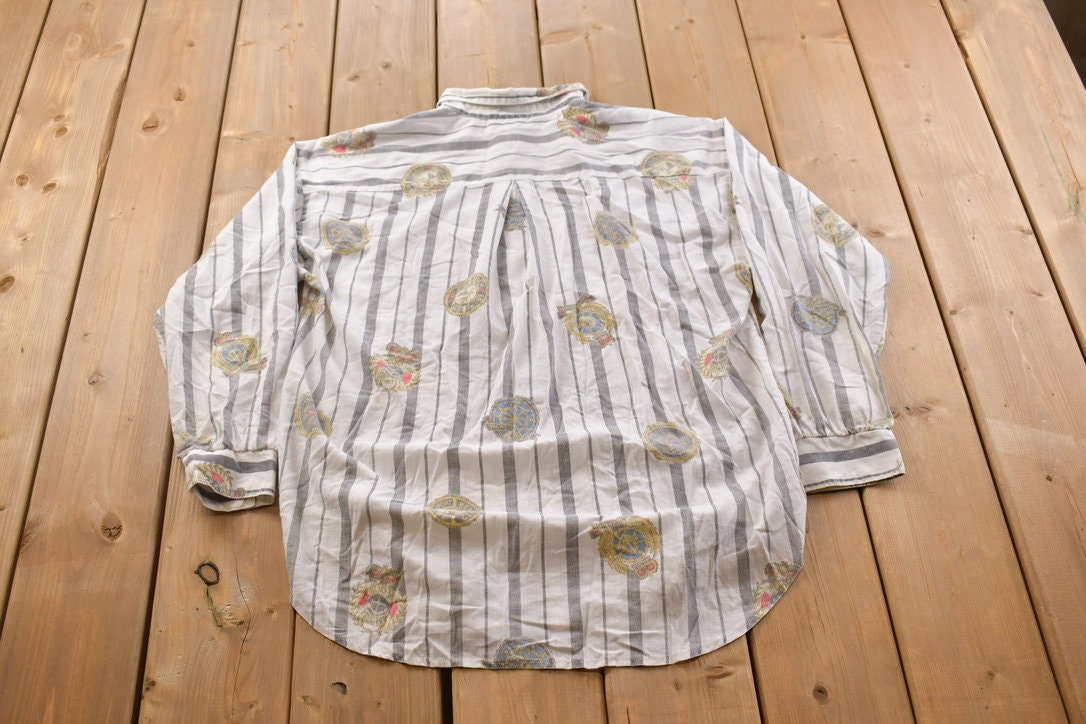 Vintage 1990s Robbie Sport Newport Beach Yacht Club Striped Button Up Shirt