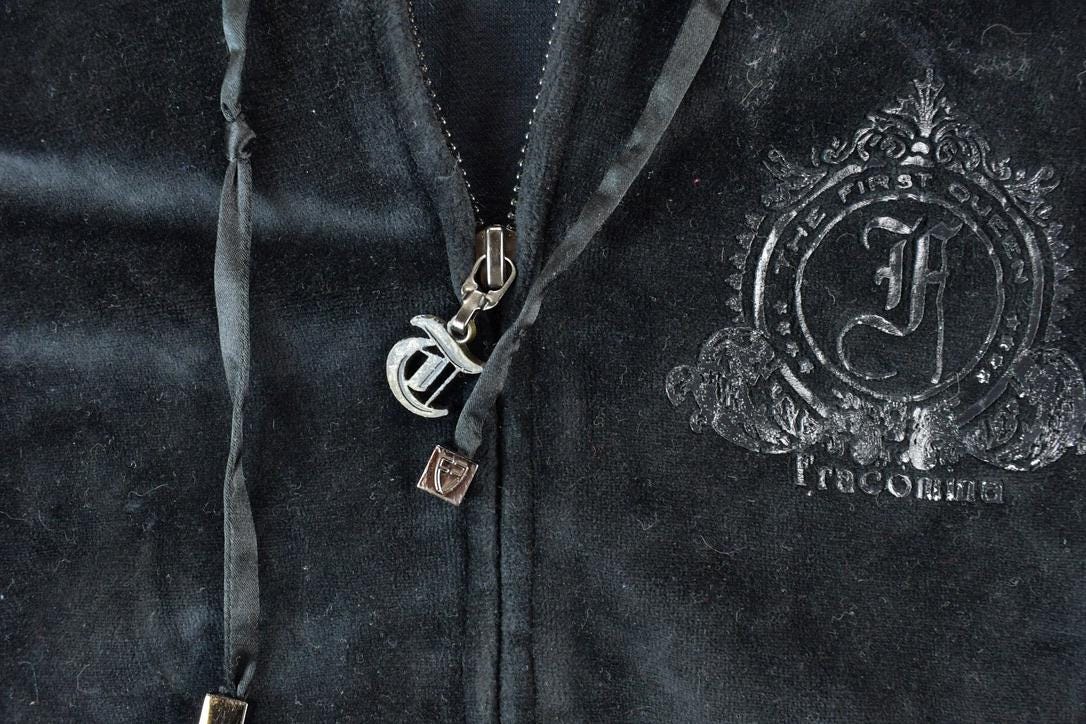 Vintage 1990s First Queen Fracomina Graphic Zip Up Velour Hoodie