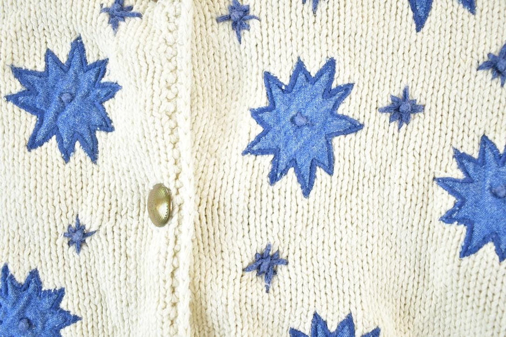 Vintage 1990s Gotcha Covered Denim Star Knit Button Up Crewneck Sweater Womens XL