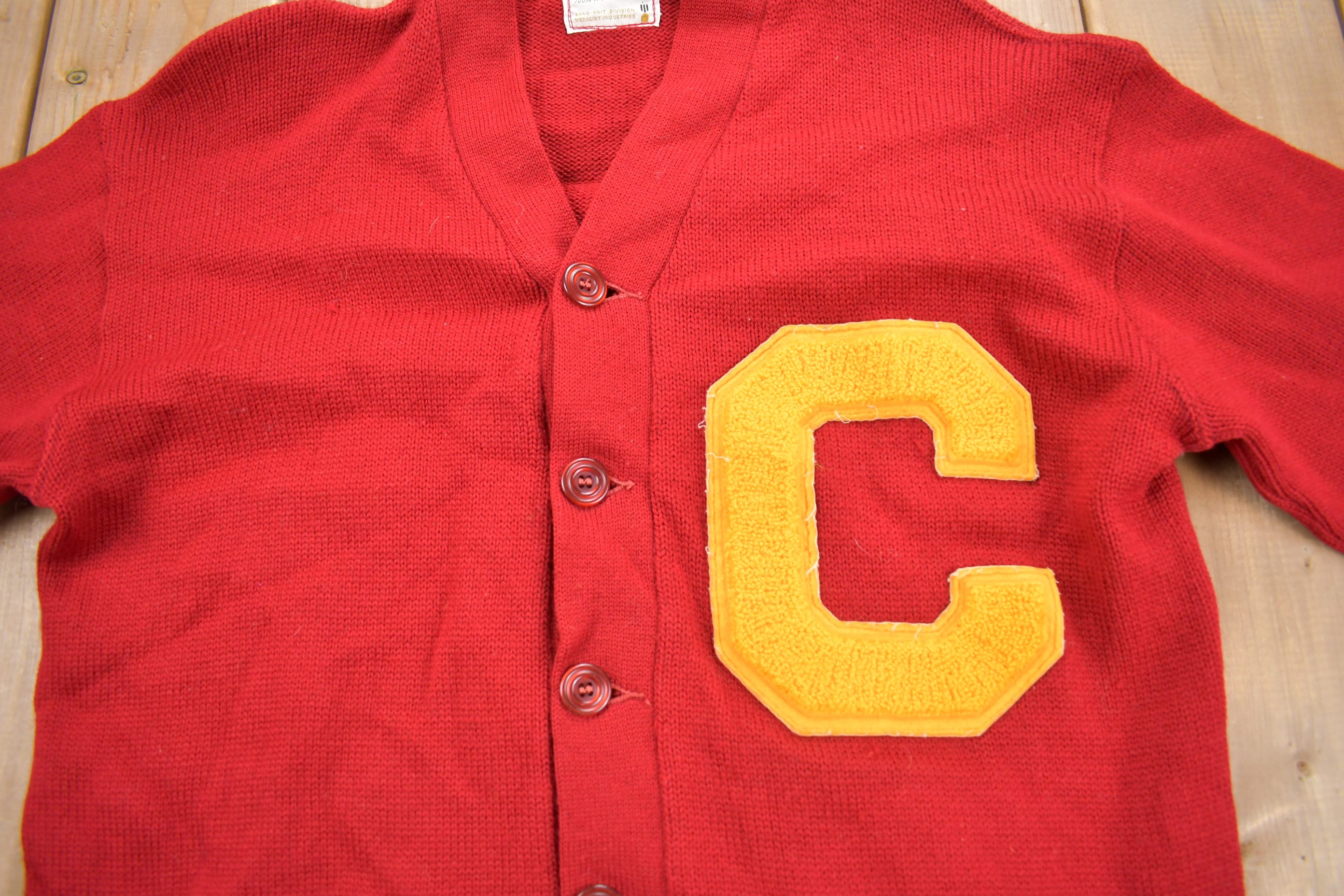 Vintage 1950s Collegiate Knit Cardigan Sweater
