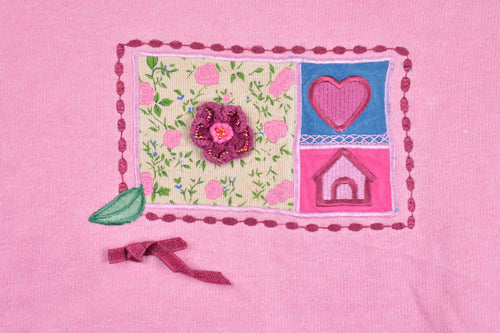 Vintage 1990s Cute Embroidered Crewneck Sweater / Hearts / Floral / Home / 90s Crewneck / Grandma Sweater / Streetwear / Double Collar