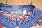 Vintage 1980s Ashley Knit Abstract Pattern Crewneck Sweater Made In USA