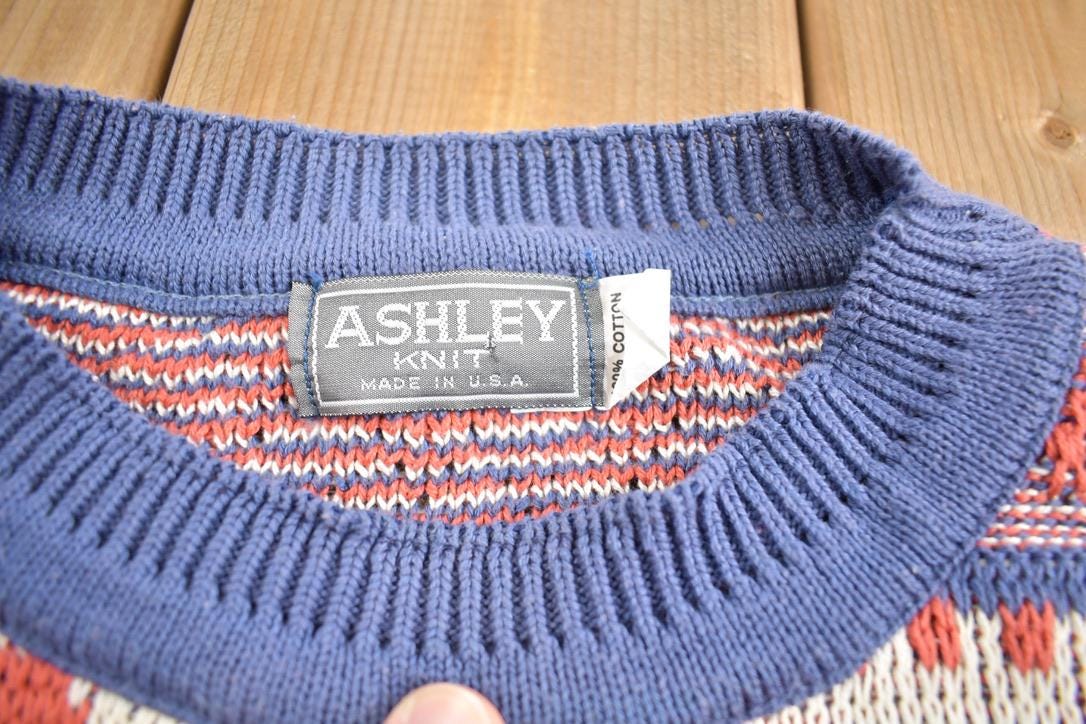 Vintage 1980s Ashley Knit Abstract Pattern Crewneck Sweater Made In USA
