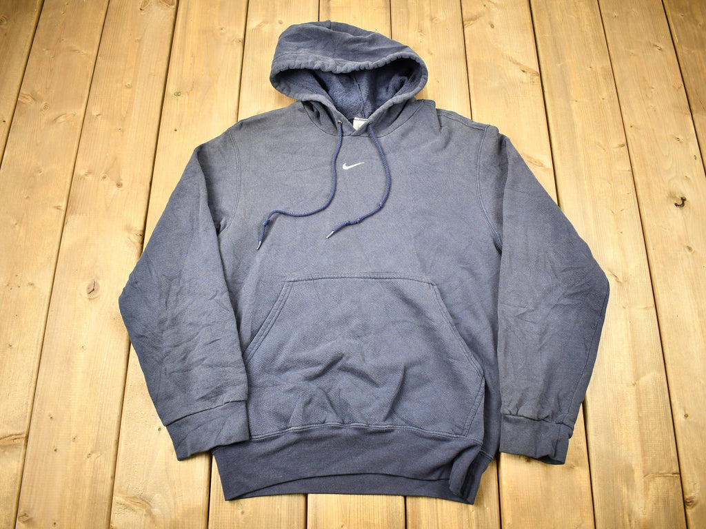 Vintage 1990s Navy Blue Nike Mid Swoosh Hoodie / Vintage Nike / Distressed / Streetwear / Athleisure / Spell Out