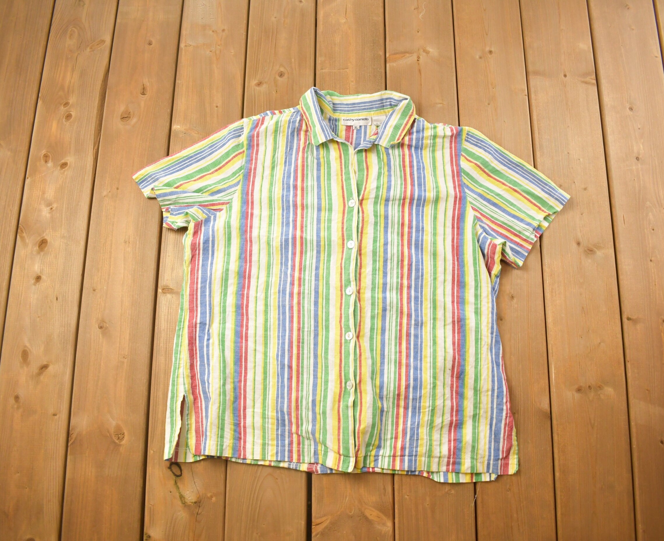Vintage 1990s Cathy Daniels Rainbow Striped Button Up Shirt