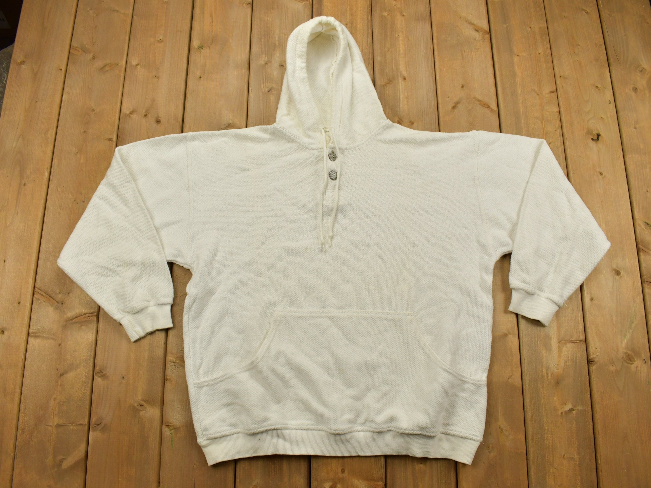 Vintage 1990s Blank White Button Hoodie