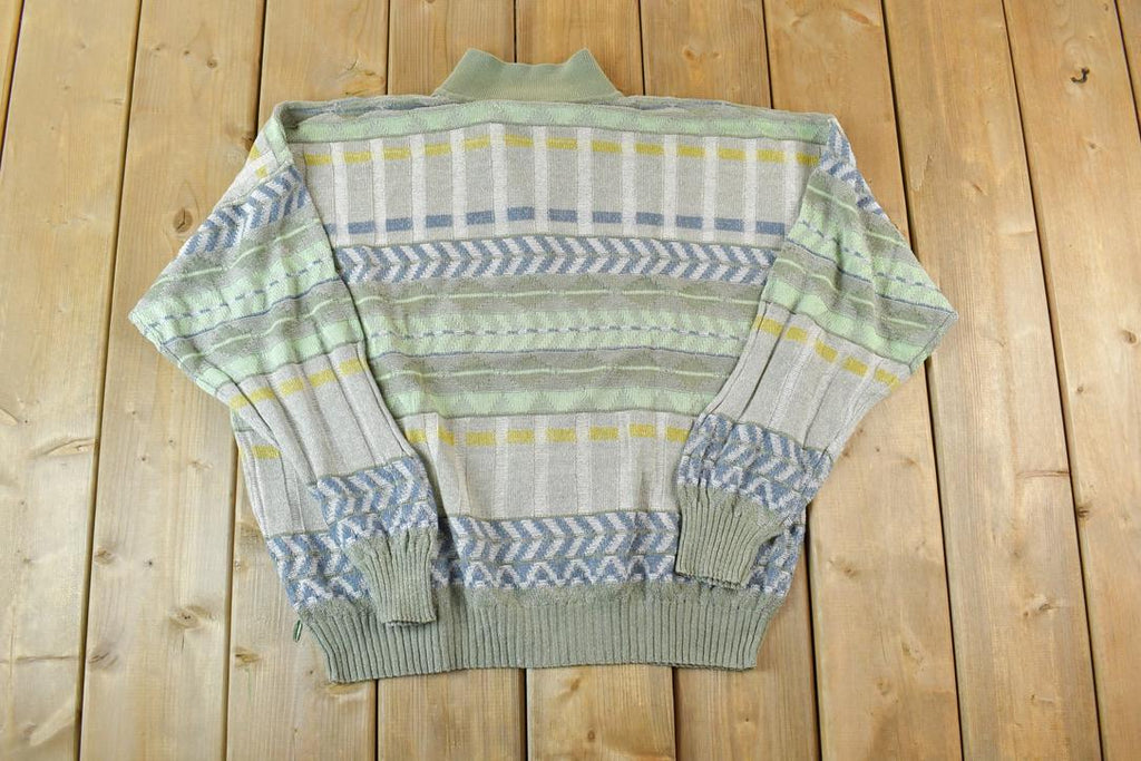 Vintage 1990s Gianangeli Quarter Button Cable Knit Crewneck Sweater