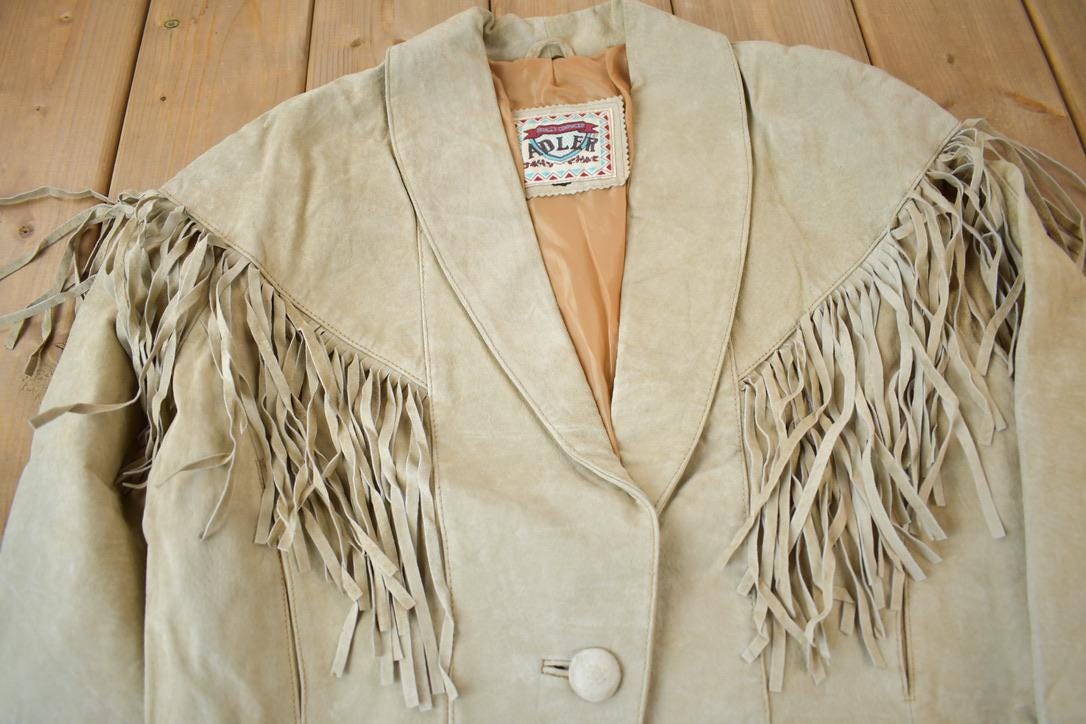 Vintage 1990s Adler Beige Suede Fringe Jacket
