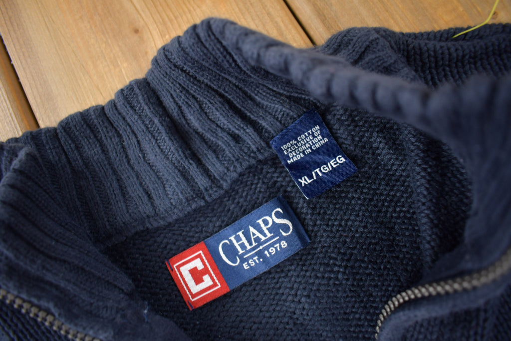 Vintage Y2K Chaps Embroidered Logo Quarter Zip Knit Sweater Size XL