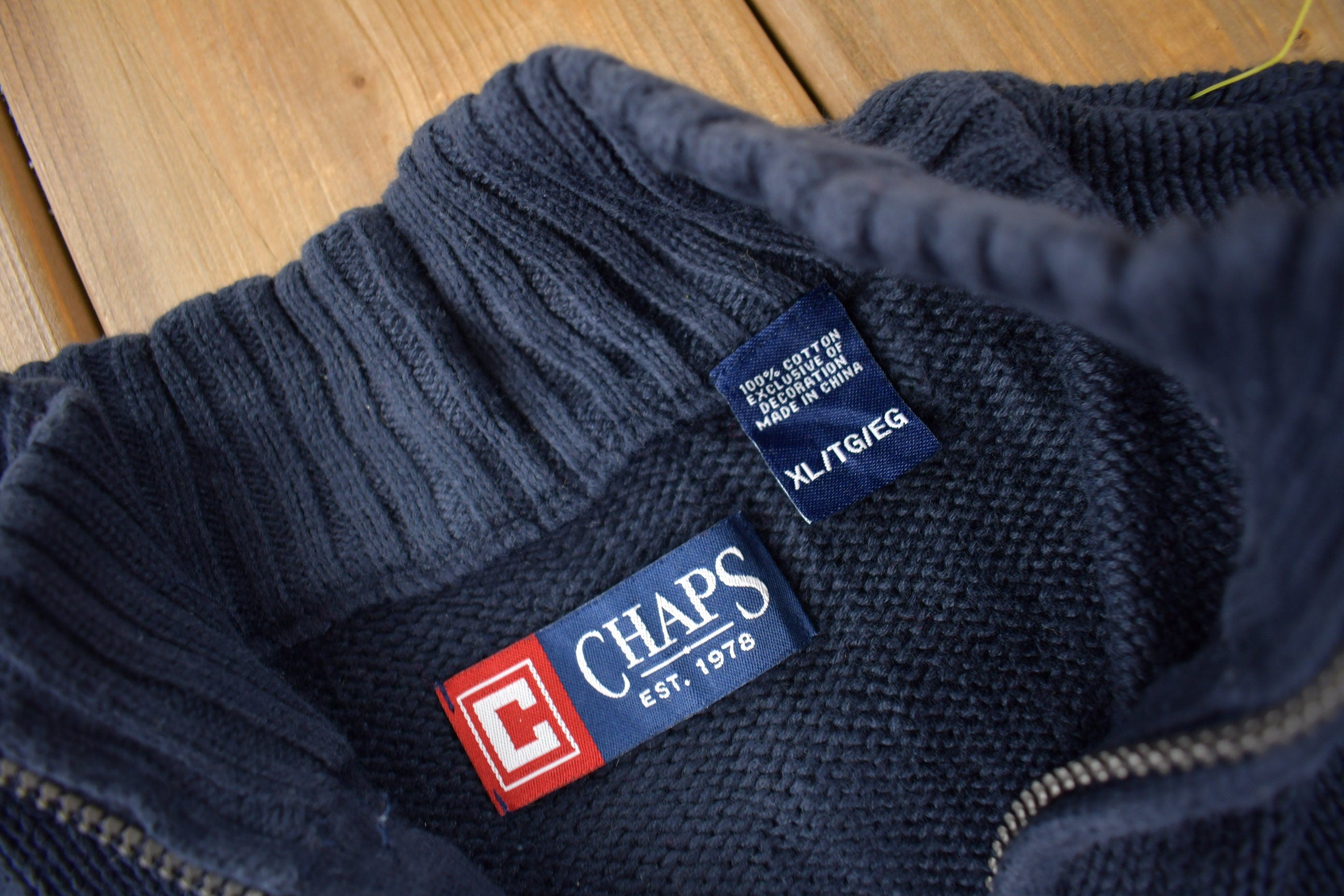 Vintage Y2K Chaps Embroidered Logo Quarter Zip Knit Sweater Size XL