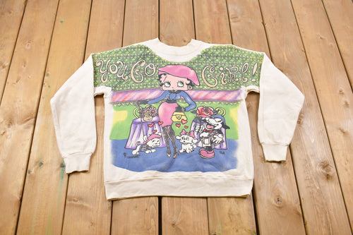 Vintage 1990s Betty Boop " You Go Girl" All Over Print Crewneck Sweatshirt Made in USA / 90s Crewneck / Rare Vintage Fruit Of The Loom