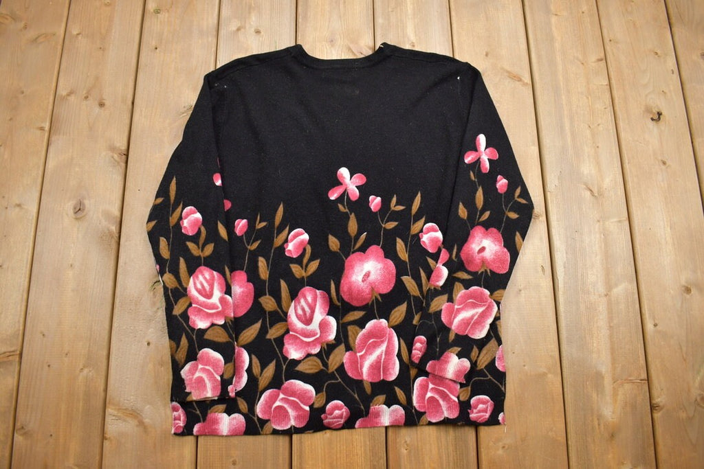 Vintage 1990s Womens Flower Stitched Cardigan Sweater