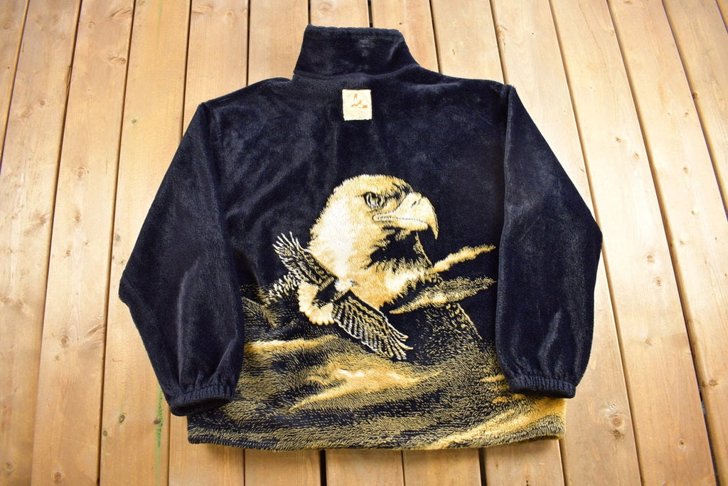 Vintage 1990s Great Blue Hero Eagle Theme Graphic Fleece Sweater
