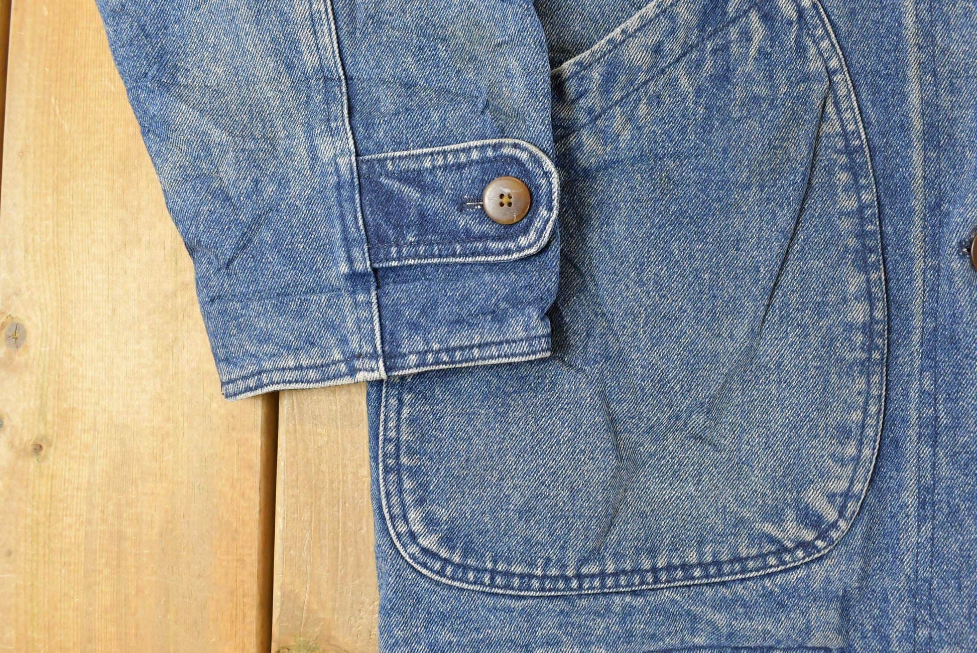 Vintage 1990s Lands End Plaid Lined Denim Chore Barn Coat Women's Medium