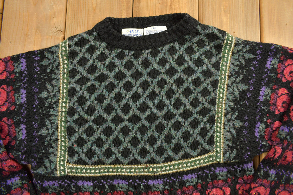 Vintage 1980s Knitted Floral Mi Ki Knit Sweater