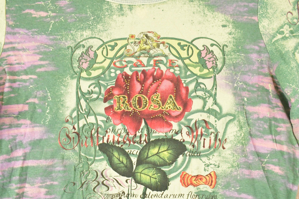 Vintage Y2K AOP Rosa Cafe Souvenir Travel T-Shirt Women's L