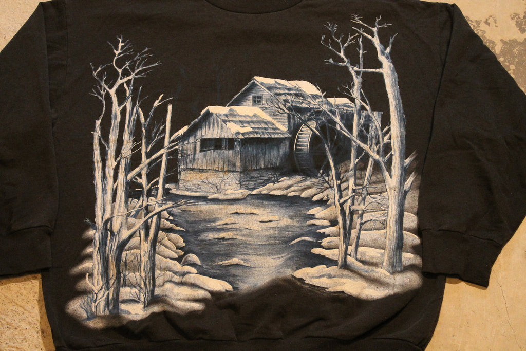 Vintage 1990s Winter Scene Outdoor Graphic Crewneck Sweater