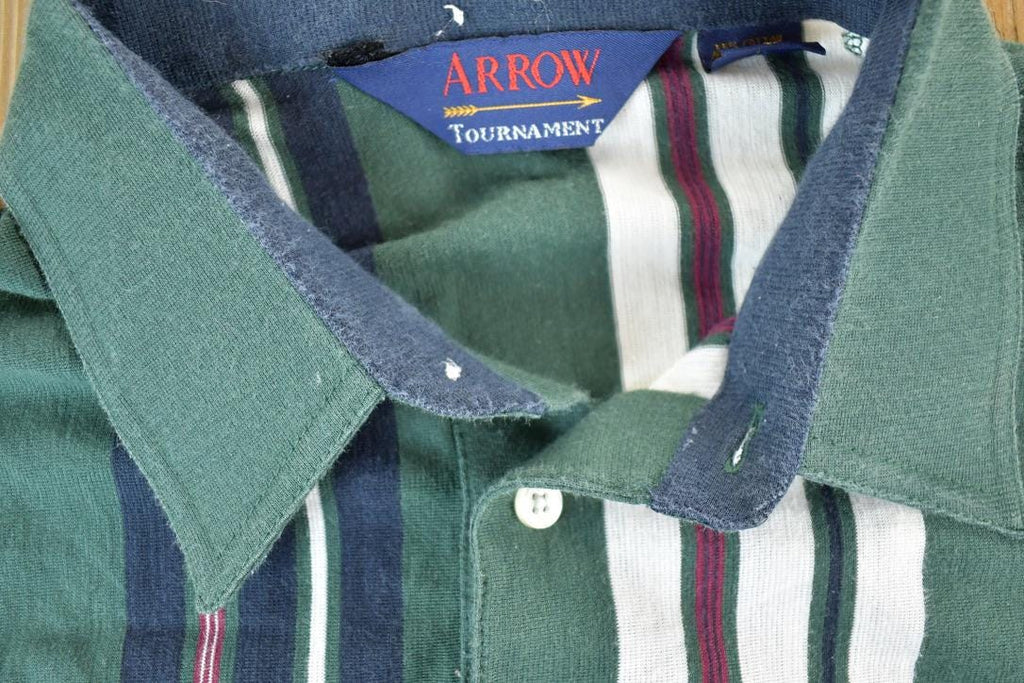 Vintage 1990s Arrow Tournament Striped Button Up Polo Style Shirt