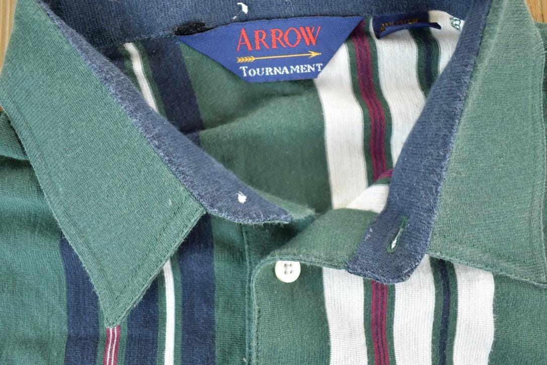 Vintage 1990s Arrow Tournament Striped Button Up Polo Style Shirt