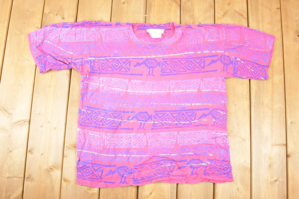 Vintage 1990s Destination LA Souvenir AOP Neon T-Shirt Men's L
