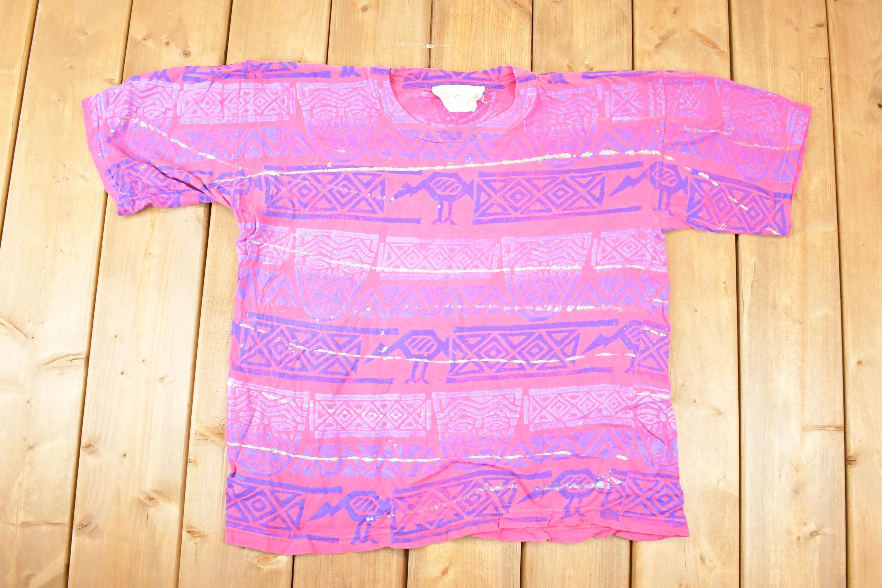 Vintage 1990s Destination LA Souvenir AOP Neon T-Shirt Men's L