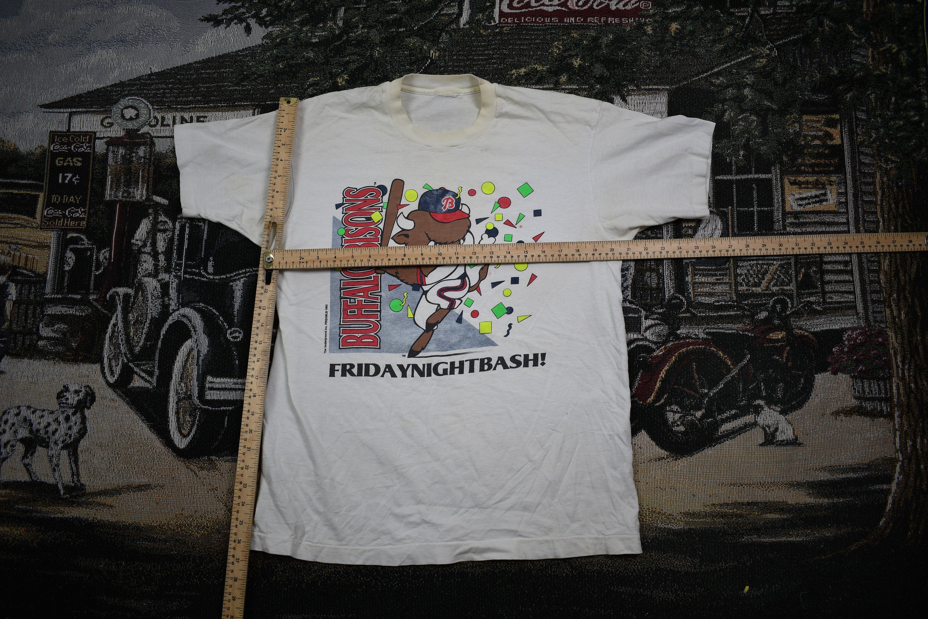 Vintage 1993 Buffalo Bison's Friday Night Bash Baseball Graphic T Shirt